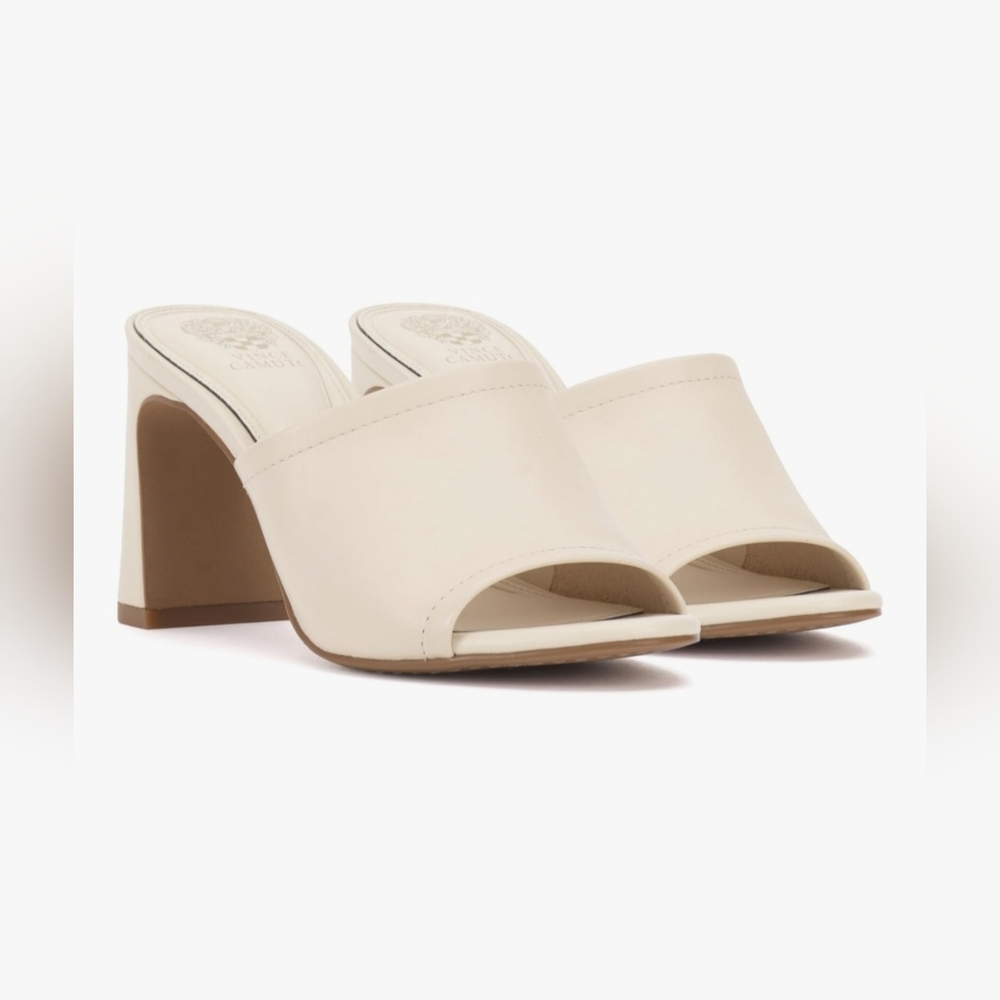 Vince Camuto Alyysaa Leather Ivory White Sandal Heel Slide Size 8.5 New In Box